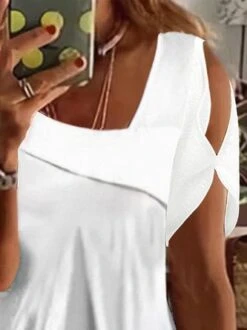 Loose Simple Asymmetrical Collar Plain Blouse -Shinee Style Shop 002e0ac5f18425c7e200ad5bbc40acfa