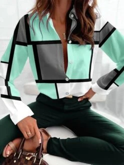 Casual Loose Color Block Blouse -Shinee Style Shop 01d66768094984addc26d228bb07d3dc