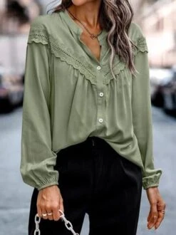 Loose V Neck Casual Blouse