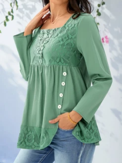 JFN Cotton Ethnic Casual Square Neck Lace Tops Long Sleeve U Neck Tunic -Shinee Style Shop 0456b33563b2ace1f0b634b73cced9e1