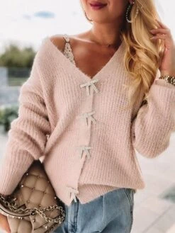 Urban V Neck Bow Sweater -Shinee Style Shop 09de6780262a13abf4ac170a6387d8b7