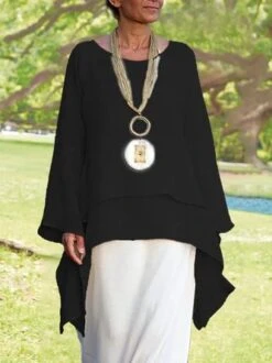 JFN Cotton-blend Round Neck Solid Hi-Lo Basic Tunic Top -Shinee Style Shop 1 jpg 1582186916696