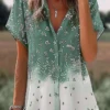 Women's Short Sleeve Shirt Summer Floral Printing V Neck Daily Going Out Casual Top Green
