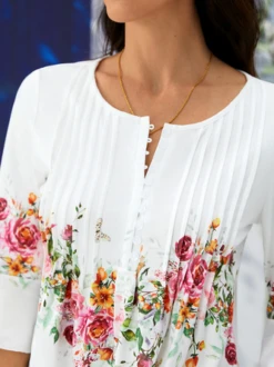 Women's Ethnic Casual V-neck A-Line Tops Long Sleeve Henry Collar Red Rose Print Tunic Daily Hot List -Shinee Style Shop 1610e5ac87487e81c63c2a1e74b96976