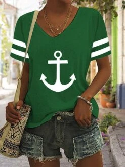 Sea Casual V Neck Anchor T-Shirt -Shinee Style Shop 1d83dc0e627b99b2f47a69db8bc4ca54