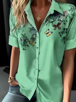 Butterfly Loose Shirt Collar Casual Blouse -Shinee Style Shop 1e9c57e2ab87143f5f6402c4dc6e670f