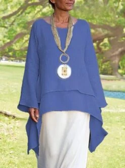 JFN Cotton-blend Round Neck Solid Hi-Lo Basic Tunic Top -Shinee Style Shop 2 jpg 1582186916217