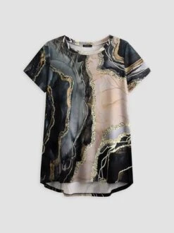 JFN Round Neck Marbling Casual Tunic T-Shirt -Shinee Style Shop 23da1acf7bc05ce9b9738d48e03aaaac