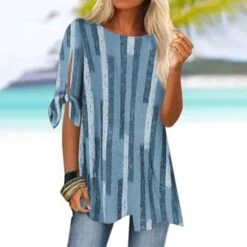 Geometric Crew Neck Loose Casual Blouse -Shinee Style Shop 2415fb8dfee36de0b8981951dff22438