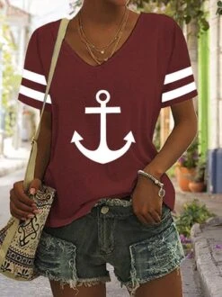 Sea Casual V Neck Anchor T-Shirt -Shinee Style Shop 26aa4bbe86ee5826a1a1b2027e1cc309