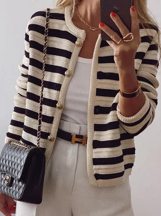 Striped Loose Casual Shawl Collar Cardigan 7 Striped Loose Casual Shawl Collar Cardigan - Image 5