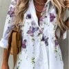 Shirt Collar Casual 3/4 Sleeve Floral Shirt & Top -Shinee Style Shop 2a319c6391f3bf20add23c014b96a51c