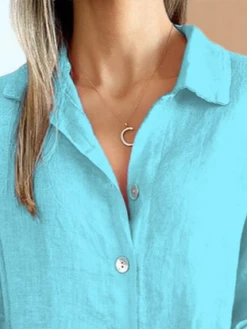 JFN Cotton And Linen Lace Casual Plain 3/4 Sleeve Shirt -Shinee Style Shop 2ca402878930ad249977e760332f2228