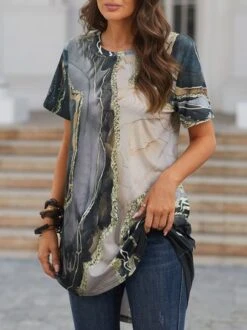 JFN Round Neck Marbling Casual Tunic T-Shirt -Shinee Style Shop 2edcebf749554dbe031dae20a74b7121