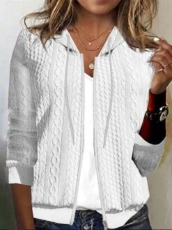 Loose Knit Hooded Jacket In Textured Fabric -Shinee Style Shop 300f06d521717b4769779547286fa9cb