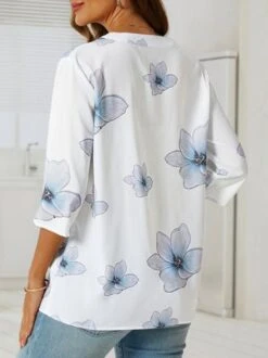 V Neck Half Sleeve Casual Floral Long Sleeve Top -Shinee Style Shop 30bd75476e2982770ac39208f50e500f