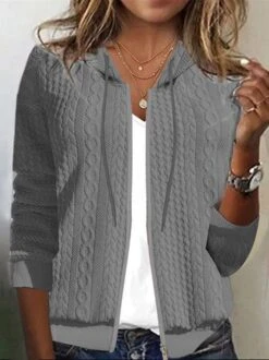 Loose Knit Hooded Jacket In Textured Fabric -Shinee Style Shop 37118aa450e5fb99db3f6c55ac177625