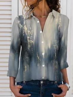 Casual Ombre Shirt Collar Blouse