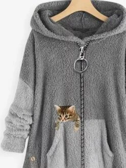 Women Color Block Furry Fleece Fabric Cat Zipper Hooded Coat 14 Women Color Block Furry Fleece Fabric Cat Zipper Hooded Coat -Shinee Style Shop 39b5ee69e4addfd198cc453c1a428078