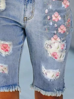 Floral Denim Loose Casual Denim Shorts -Shinee Style Shop 3aa40b77fa0a70d034be530b04447d56