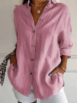 Women's Long Sleeve Shirt Spring/Fall Plain Cotton Shirt Collar Daily Going Out Casual Top Black -Shinee Style Shop 3c18edd5adab94cbdd4a77e1ed84a676