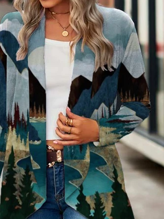 Landscape Print Shawl Collar Casual Other Coat 5 Landscape Print Shawl Collar Casual Other Coat - Image 3