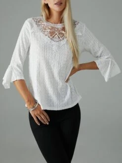 Crew Neck Lace Casual Blouse -Shinee Style Shop 410df3a14ae6362a72c34304215534ac