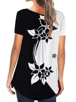 JFN Crew Neck Floral Casual Color Block Ruched Loosen Top -Shinee Style Shop 4441362aafec7f481cefe3ab8c8ab241