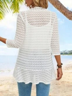 Women's 3/4 Sleeve Plain Jacquard Vacation Loose Cardigan / Kimono -Shinee Style Shop 44c64d26f033fc7208d55a5b0d8298a2