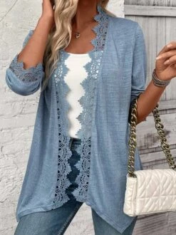 Casual Loose Lace Edge Plain Kimono -Shinee Style Shop 48032a308af86c73823a55fe4ba2cfcd