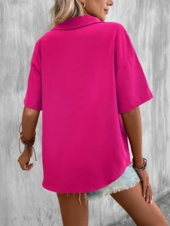 Casual Loose Shirt Collar Plain Blouse -Shinee Style Shop 489468e9941e1903ea2b3c2e9430fec4