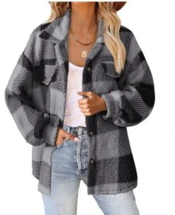 Teddy Velvet Loose Casual Plaid Teddy Jacket -Shinee Style Shop 49ee12461943b3555379d6db2b0731b5