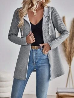 Plain Pocket Stitching Casual Loose Womens' Drawstring Hooded Jacket -Shinee Style Shop 4a46ae954a99f7d6ca714e8ce1eae16e