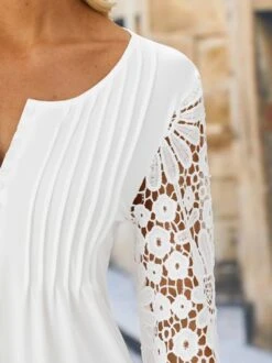 Plain Casual Patchwork Lace Notched Tunic Top -Shinee Style Shop 4c6f592e268eb73d2bbba9d2da7f3e20