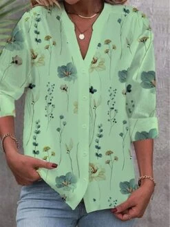 V Neck Casual Loose Buttoned Blouse -Shinee Style Shop 51ca3c2b29d091c90d3074364a6430c0