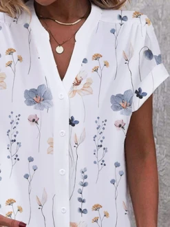 Buttoned Floral Loose Casual Blouse -Shinee Style Shop 54a10fb9e8937b9c1e4dad6ede17d2a9