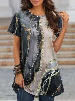 JFN Round Neck Marbling Casual Tunic T-Shirt -Shinee Style Shop 579ac0fbc5633bddda687bc9706bcfe9