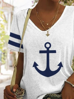 Sea Casual V Neck Anchor T-Shirt -Shinee Style Shop 58d6d7b3549d55e1e975bf0c0980080b