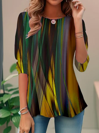 Women's Long Sleeve Tee T-shirt Spring/Fall Random Print Knitted Crew Neck Daily Going Out Casual Top Green 8 Women's Long Sleeve Tee T-shirt Spring/Fall Random Print Knitted Crew Neck Daily Going Out Casual Top Green - Image 6