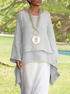 JFN Cotton-blend Round Neck Solid Hi-Lo Basic Tunic Top -Shinee Style Shop 6 jpg 1582186916700