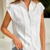 Casual Geometric Eyelet Embroidery Batwing Sleeve Button Front Shirt