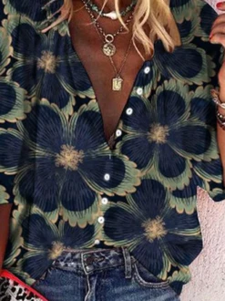 Women's Half Sleeve Shirt Summer Floral V Neck Daily Going Out Casual Top Multicolor -Shinee Style Shop 662404172bc7da14854c3966d4e53a26