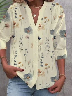 V Neck Casual Loose Buttoned Blouse -Shinee Style Shop 66616f3bc2fc3fb58675559d9706a7f2