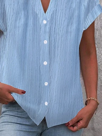 Loose Plain V Neck Casual Blouse 5 Loose Plain V Neck Casual Blouse - Image 3