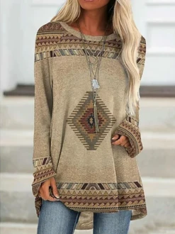 Geometric Loosen Casual Long Sleeve Top