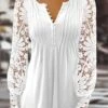 Plain Casual Patchwork Lace Notched Tunic Top -Shinee Style Shop 6e382c5baa4d507f784e83e908cb2280