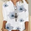 JFN Stand Collar Floral Casual Blouse