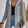 Plain Pocket Stitching Casual Loose Womens' Drawstring Hooded Jacket