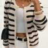 Striped Loose Casual Shawl Collar Cardigan