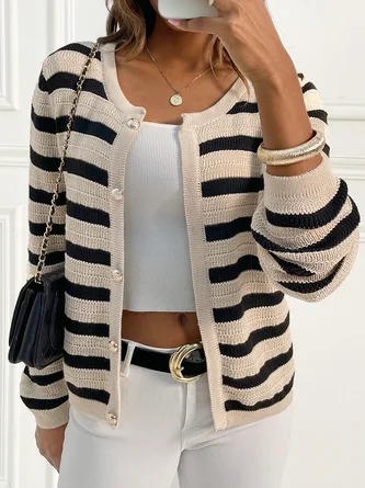 Striped Loose Casual Shawl Collar Cardigan 3 Striped Loose Casual Shawl Collar Cardigan